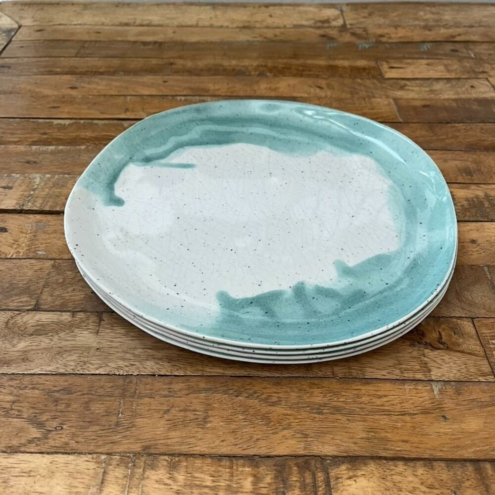 West Elm Seaside Melamine Blue Speckle Dinner Plates 10.5" Set of 4